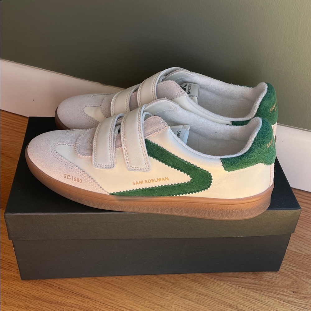 Sam Edelman White and Green Women’s Velcro Sneakers